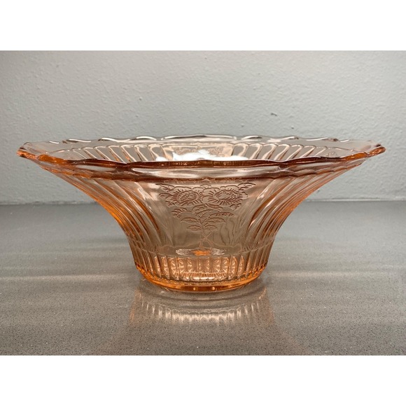 Vintage 1930s Anchor Hocking Mayfair Open Rose Pink Depression Glass Bowl - Picture 2 of 6